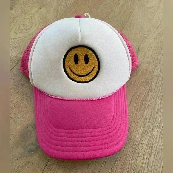 Otto Trucker Hat Smilely Face Pink Adjustable - Picture 1 of 3